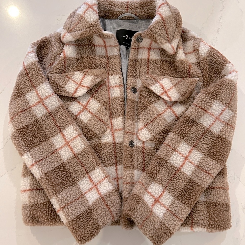 7 for All Mankind plaid Teddy Trucker Jacket, size Small
